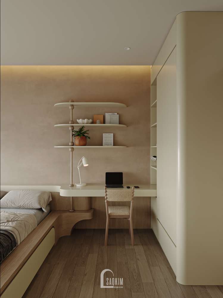 Thiết kế chung cư The Beverly với phòng ngủ tối giản, nơi từng món nội thất được chọn lọc để tạo cảm giác thoáng và thư thái.